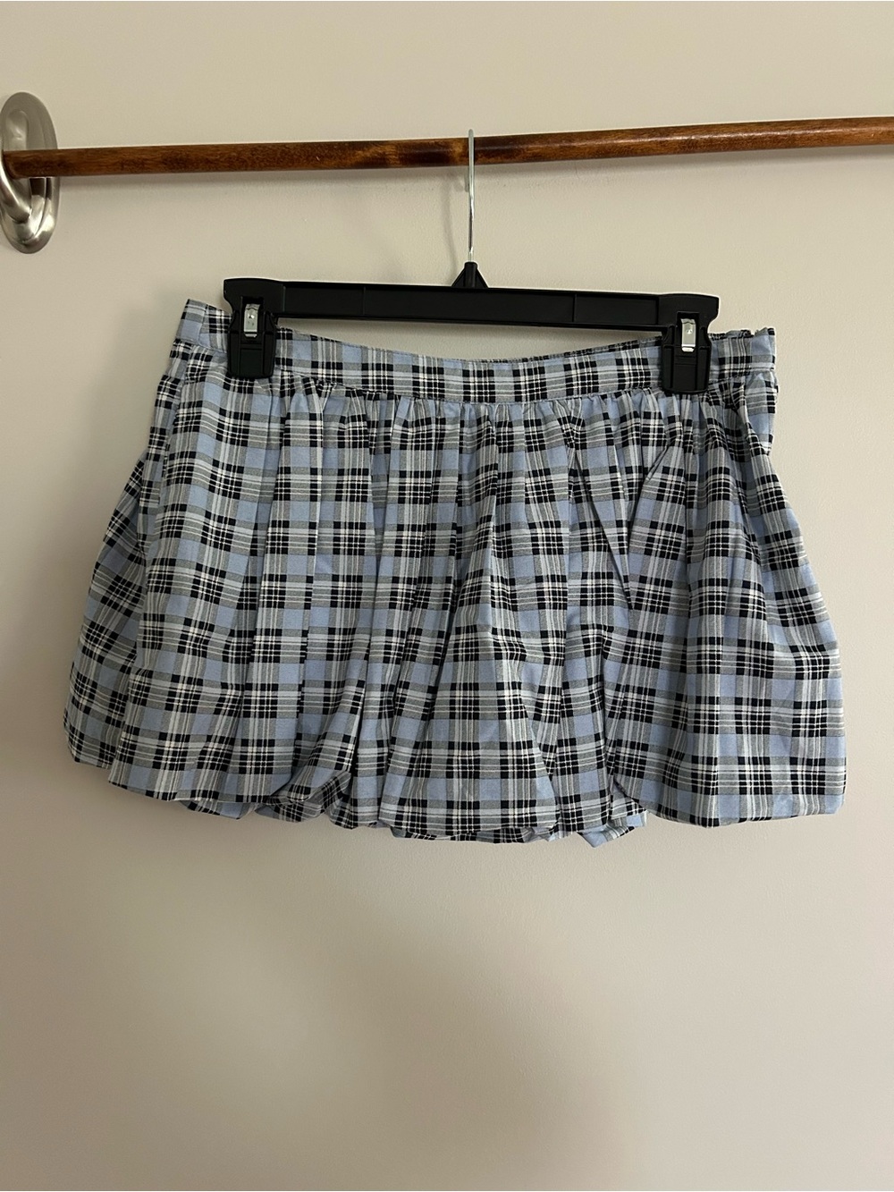 Y2K Hollister Light Blue and Black Plaid Mini Skirt